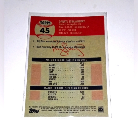 Darryl Strawberry Topps Chrome 2022 #45 - Picture 2 of 2